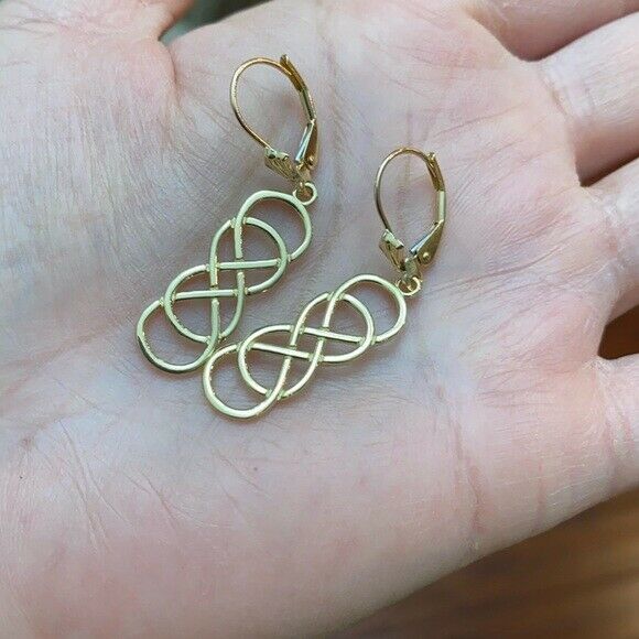 14k Solid White Gold Double Infinity Leverback Earrings Set