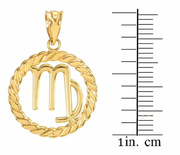 10K Solid Gold Virgo Zodiac Sign Circle Rope Pendant Necklace 16" 18" 20" 22"