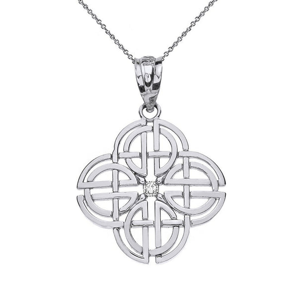 14K Solid Gold Diamond Celtic Knot Geometric Circular Pendant Necklace