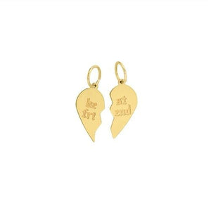 Personalized 14K Solid Yellow Gold 2 pieces Heart Split Engravable Pendant