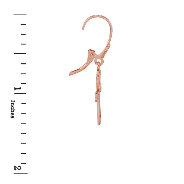 10k Rose Gold Ancient Egyptian Ankh Cross Drop / Dangle Leverback Earrings
