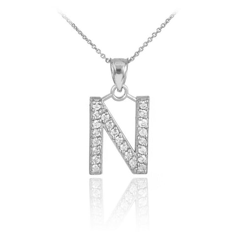 925 Sterling Silver Letter "N" Initial CZ Monogram Pendant Necklace 16 18 20 22"