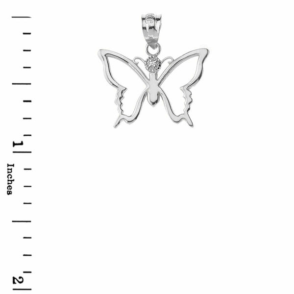 Solid Gold Diamond Butterfly Outline Openwork Resurrection Joy Pendant Necklace