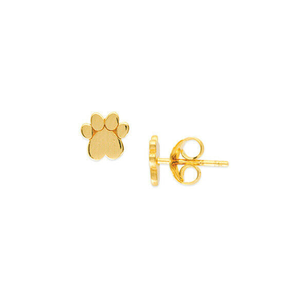 14K Solid Yellow Gold Mini Heart Dog Paw Stud Earrings - Minimalist