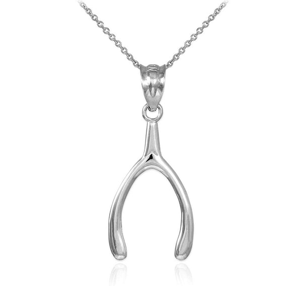 10k Solid White Gold Polished Wishbone Pendant Necklace 16", 18", 20", 22"