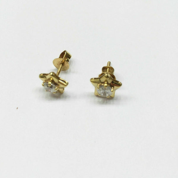 14K Solid Yellow Gold Star CZ Screw back earrings