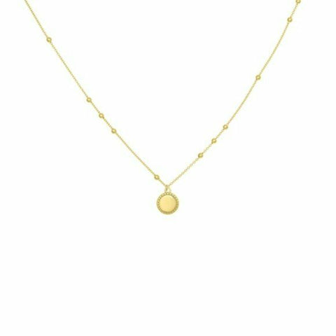 14K Solid Yellow Gold Bead Frame Disk Adjustable Necklace 16"-18"