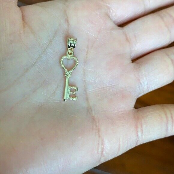 14k Real Yellow Gold Open Love Heart Key Letter E Pendant Necklace Valentine's