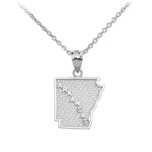 925 Sterling Silver Arkansas State Map United States Pendant Necklace Made USA