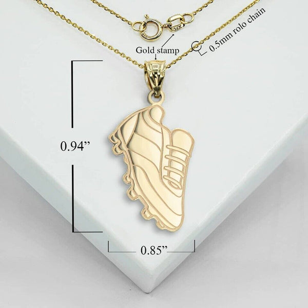 Personalize Name 10k 14k Solid Gold Football Soccer Cleats Pendant Necklace