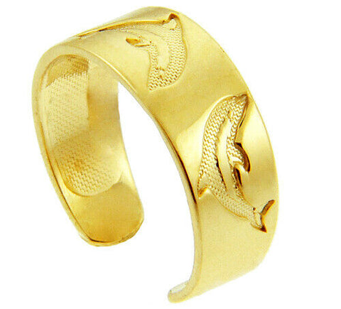 14K Solid Yellow, White, Rose Gold Ocean Jumping Dolphin Toe Ring Adjustable