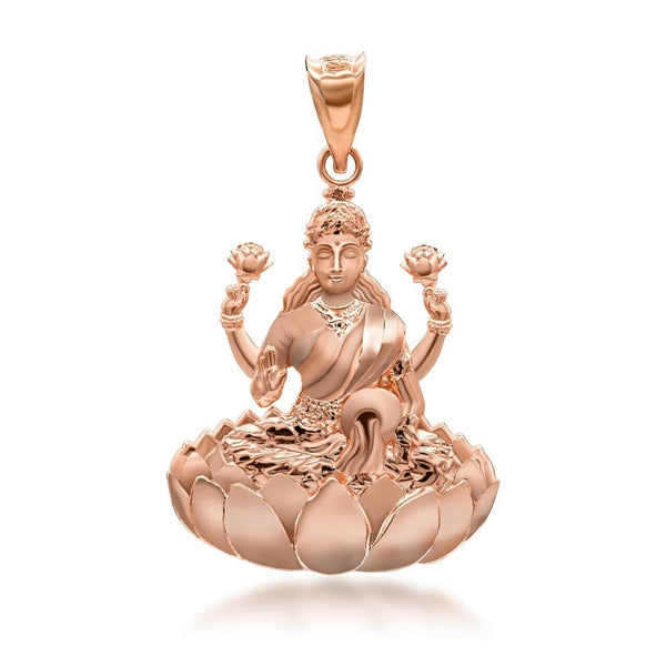 10K Solid Gold Lakshmi God Hindu Pendant Necklace - Yellow, Rose, or White