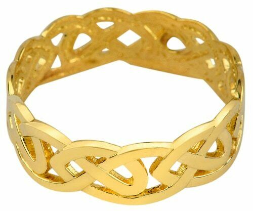 Solid Yellow Celtic Trinity Knot Band Eternity Ring 10K 14K