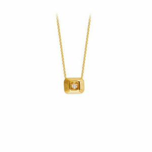 14K Solid Yellow Gold Mini Rectangle Diamond Necklace 16"-18" Minimalist
