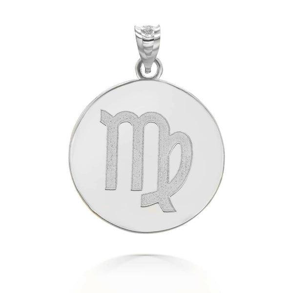 Personalized Engrave Name Zodiac Sign Virgo Round Silver Pendant Necklace