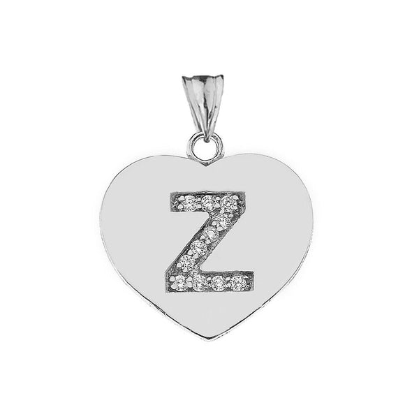 925 Sterling Silver CZ Initial Letter Z Heart Pendant Necklace - 16" 18" 20" 22"