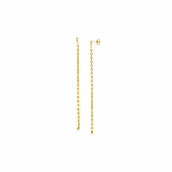 14K Solid Yellow Gold Dangle Drop Chain Post Earrings 4" Long
