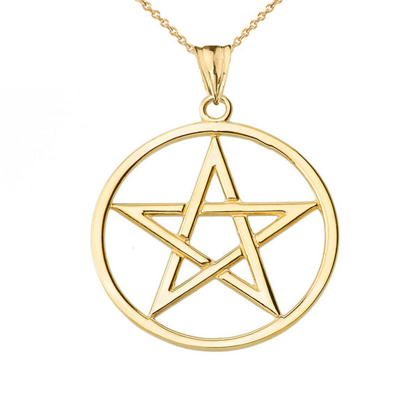 Solid 10k Yellow Gold Pentagram Friendship Pendant Necklace 16" 18" 20" 22"
