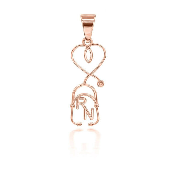 10K Solid Gold Registered Nurse Stethoscope Pendant Necklace Yellow, Rose, White