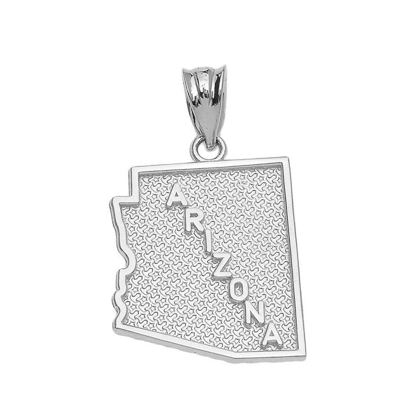 925 Sterling Silver Arizona State Map United States Pendant Necklace Made USA