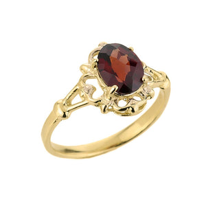 10K Yellow Gold January Birthstone Oval Shape 1.82ct Garnet Gemstone Ring