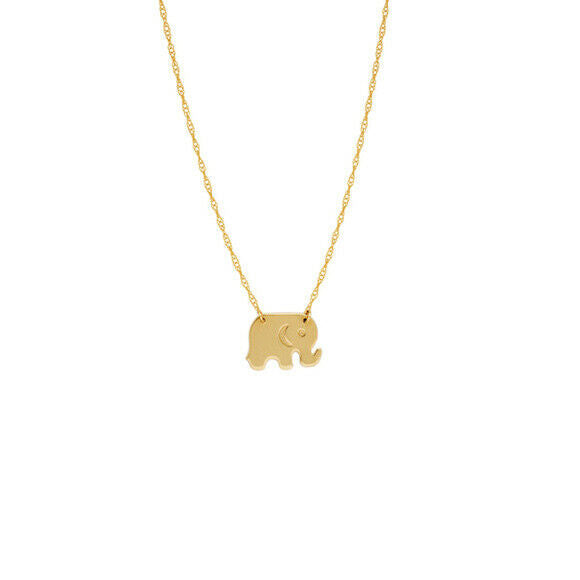 14K Solid Yellow Gold Mini Elephant Pendant Dainty Necklace 16"-18" Adjustable