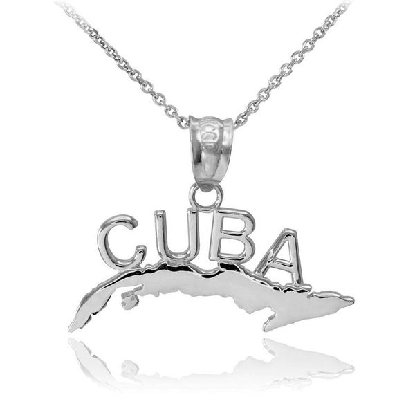 14k Solid White Gold CUBA Pendant Charm Necklace