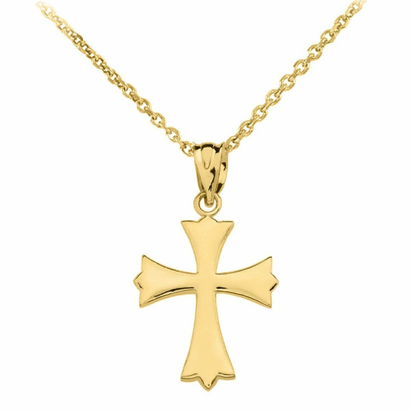 14k Solid Yellow Gold Roman Catholic Church Cross Pendant Necklace