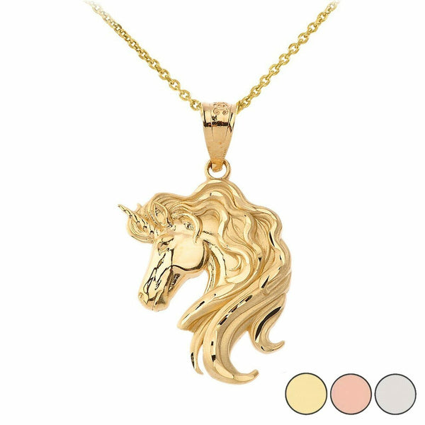 10k or 14k Solid Gold Legendary Mythical Unicorn Pendant Necklace