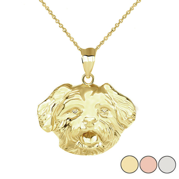 Solid Gold Dog Maltese Head Detailed Dog Sports Pendant Necklace