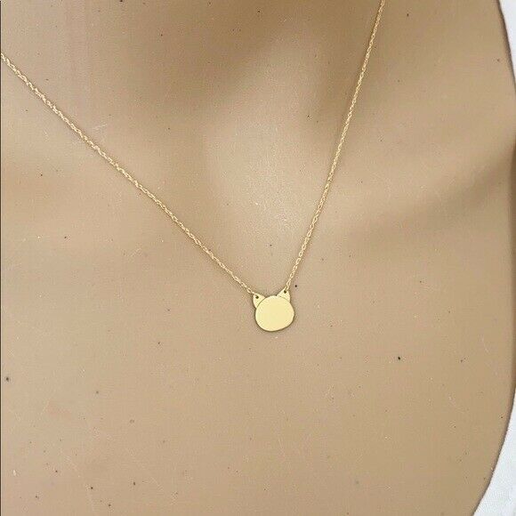 14K Solid Real Yellow Gold Mini Small Cat's Head Necklace Adjustable 16"-18"