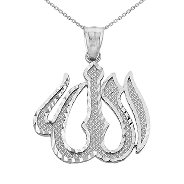 925 Sterling Silver Allah Diamond Cut Pendant Necklace