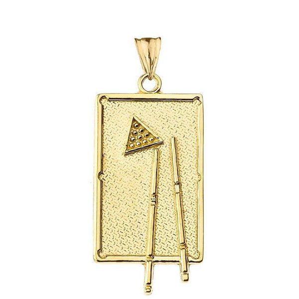 14K Solid Gold Billiards Pool Table Pendant Necklace - Yellow, Rose, or White