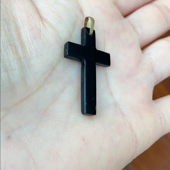 Real Yellow Gold Black Cross Religious Pendant - PP22