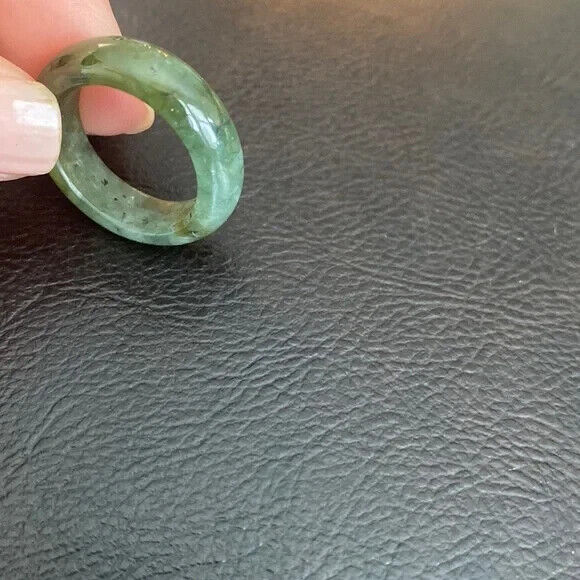 Green Natual Jade Band Ring Big Size 6.5 - Unisex Width 6mm