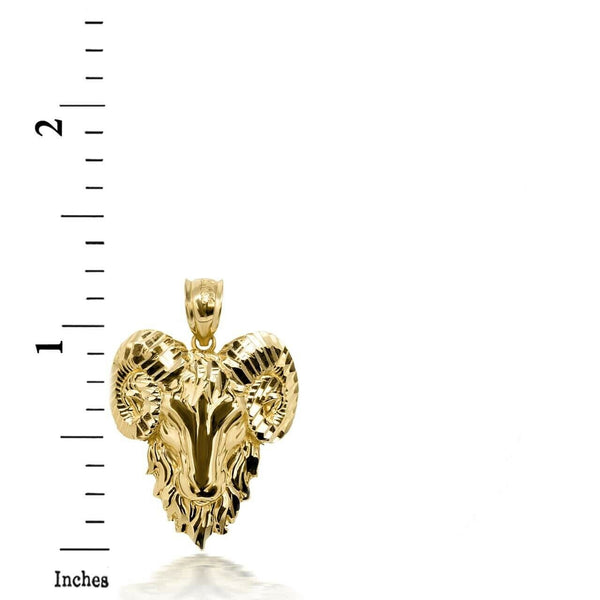 14K Solid Gold Ram Aries Zodiac Symbol of Rulership Pendant Necklace