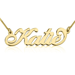 Personalized Gold Over Silver "Carrie" Name plate Box Chain Necklace Adjustable