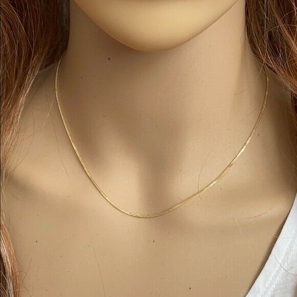 14k Solid Yellow Real Gold 0.9 mm Square Wheat Chain Necklace 16"-18" Adjustable