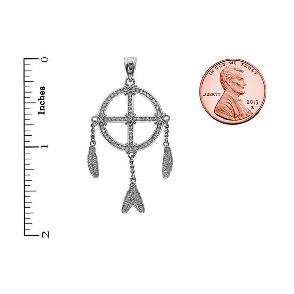 10k Solid Yellow White Rose Gold CZ Dream Catcher Pendant Necklace