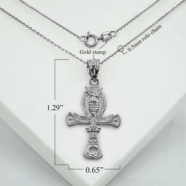 10K Solid Gold Egyptian Ankh 3D Pendant Necklace - Yellow, Rose, or White Gold