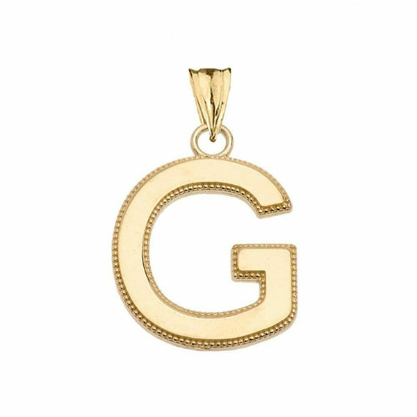 10k Solid Gold Small Milgrain Initial Letter G Pendant Necklace Personalized