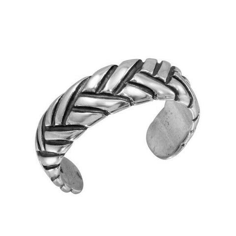 925 Sterling Silver Braided Adjustable Oxidized Toe Ring / Finger Ring