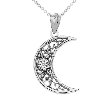 925 Sterling Silver Crescent Moon Pendant Necklace Made USA 16",18",20",22"