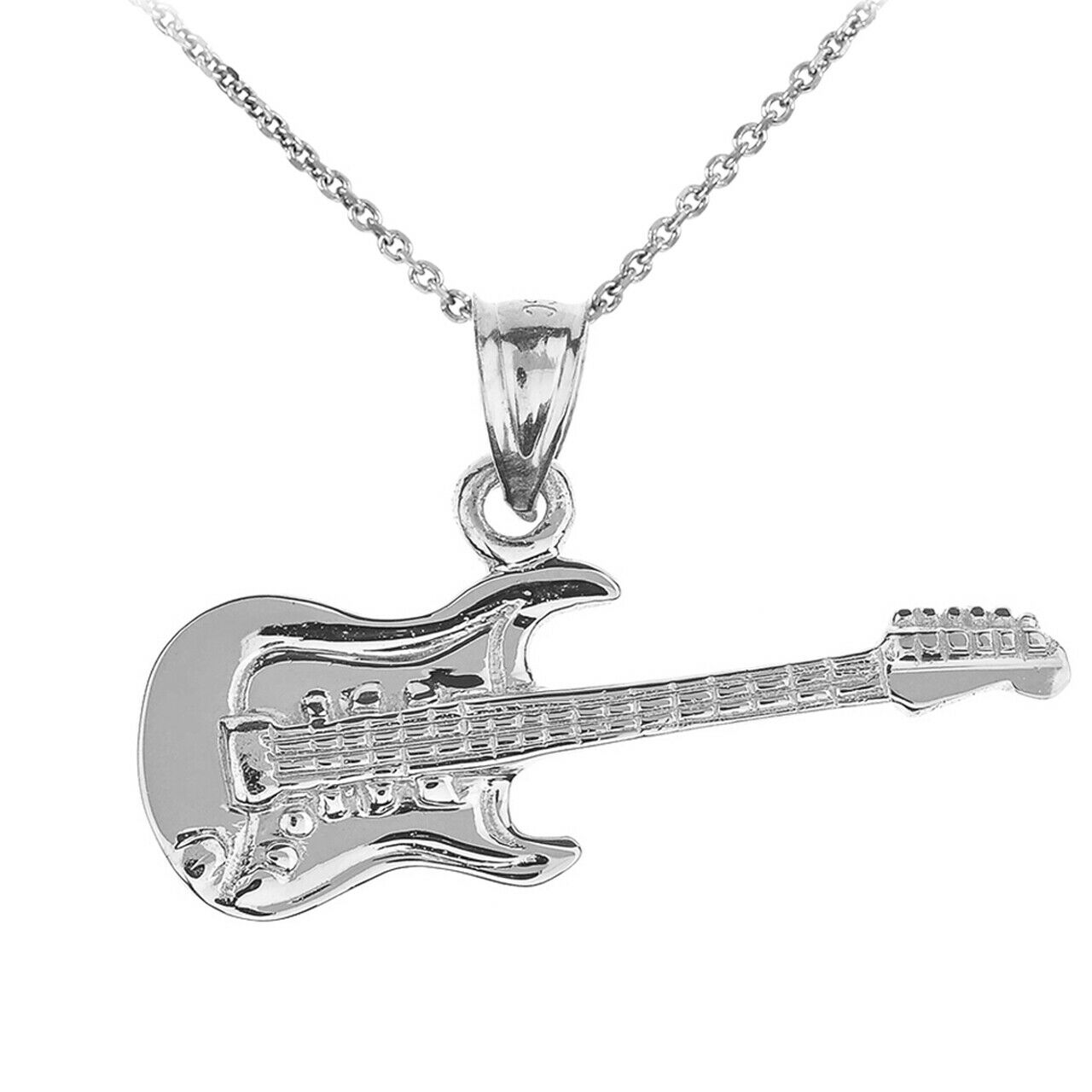 925 Fine Sterling Silver Electric Guitar Pendant Necklace 16,18",20- Made In USA