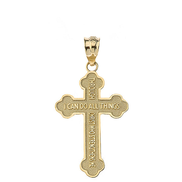 Solid Yellow White Rose Gold Philippians 4:13 Bible Verse Cross Pendant Necklace