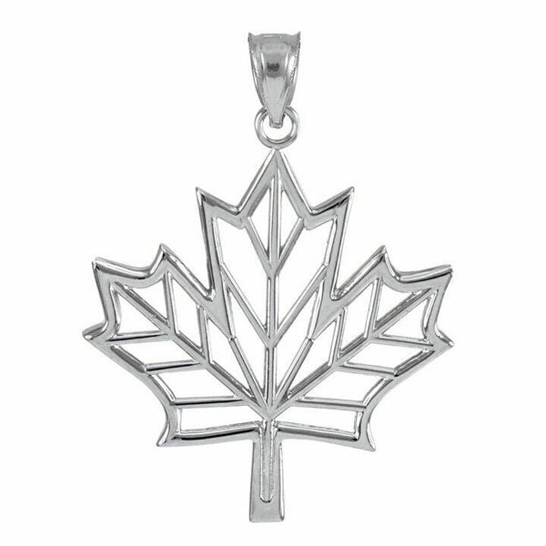925 Sterling Silver Open Design Maple Leaf Pendant Necklace