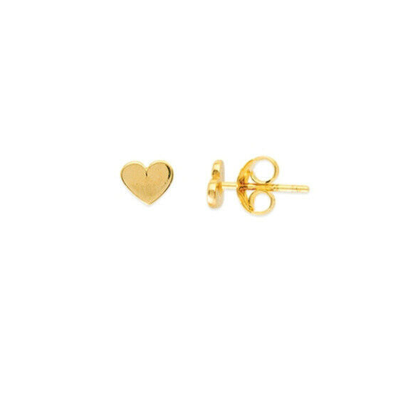 14K Solid Yellow Gold Mini Heart Stud Earrings - Minimalist