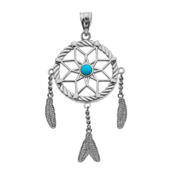 925 Sterling Silver Turquoise Flower Dream Catcher Pendant Necklace