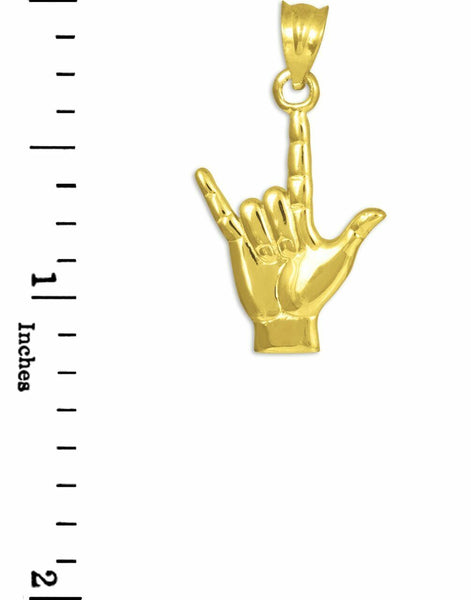 14k Yellow Gold "Hang Loose" I Love You Sign Charm Pendant West Side Necklace