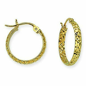 14K Solid Yellow Gold Diamond-Cut Hoop Earrings 3mm x 15 mm 20 mm 25mm 30 mm